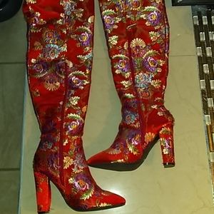 Silk Oriental print boots